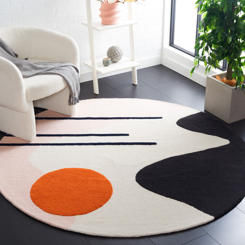 Arabelle Handmade Wool Blush/Black Rug, Round 6'