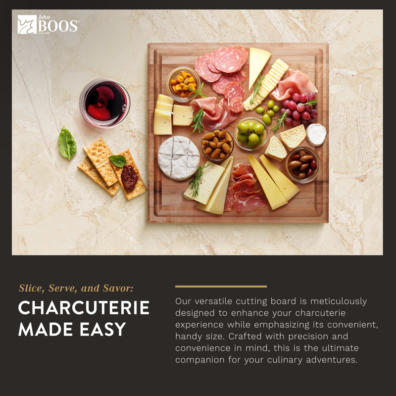 John Boos Chef's Collection Edge Grain 1.75" Maple Cutting Board with Groove, 12" L x 12" W x 1.75" D