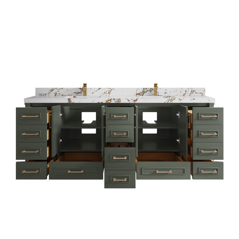 Meuble-lavabo double 84 po avec comptoir en quartz Aberdeen, Gris, Brun Viola