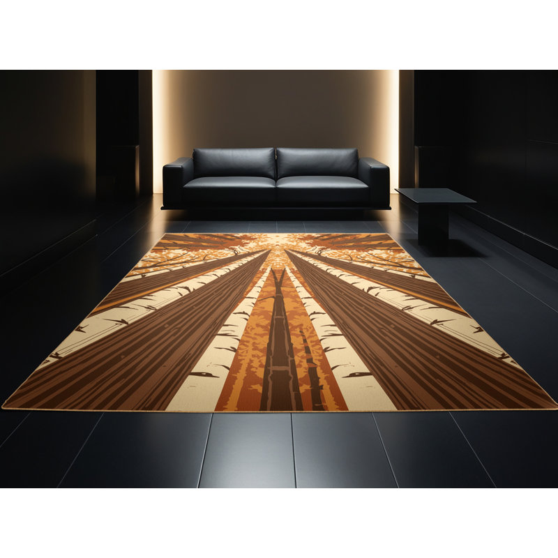 Tapis brun doux et moelleux au look rustique moderne Olivet - reliure brun clair, Carré 7 pi
