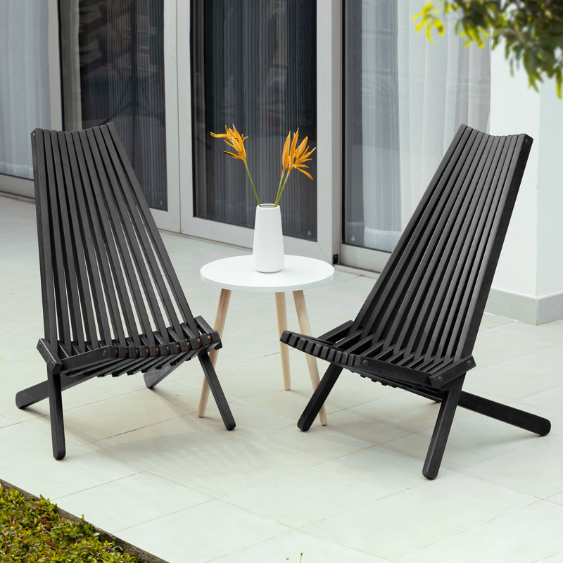 Jahzelle Eucalyptus Wood Folding Adirondack Chair Weather Resistant No Assembly, Black