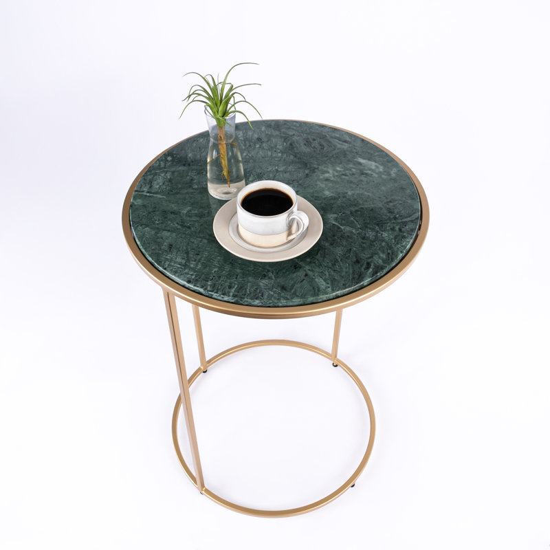 Nikelle Marble Top End Table, Green, Gold