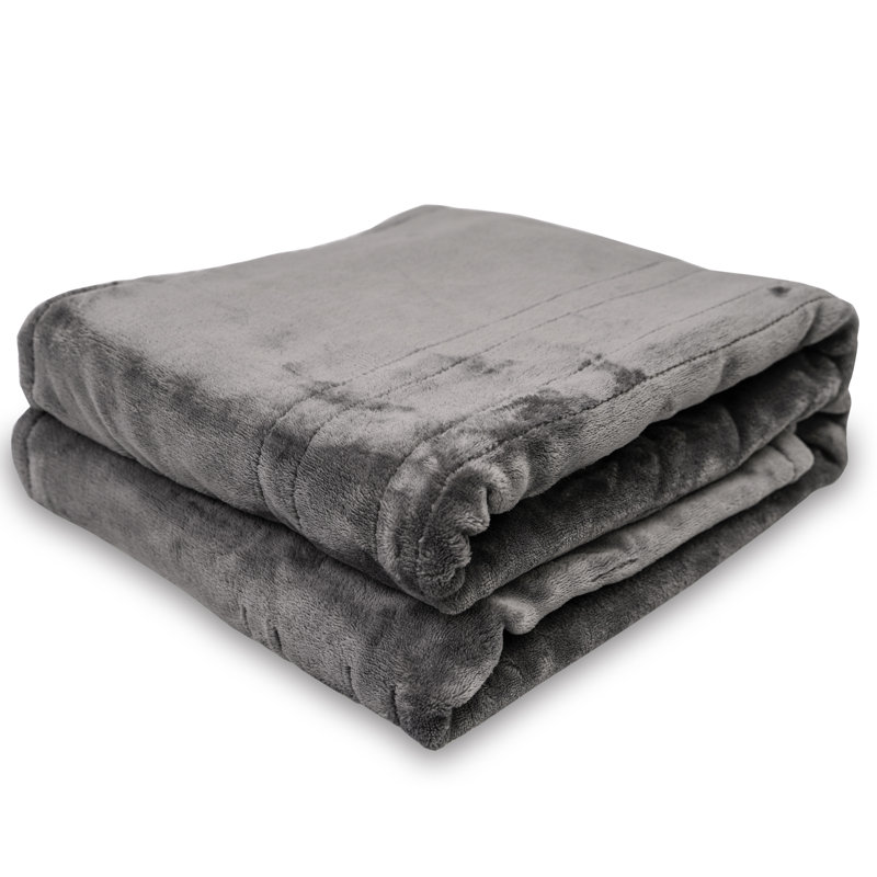 Couverture chauffante électrique en flanelle avec 4 niveaux de chauffage, Plaids, Couleur unie, gris