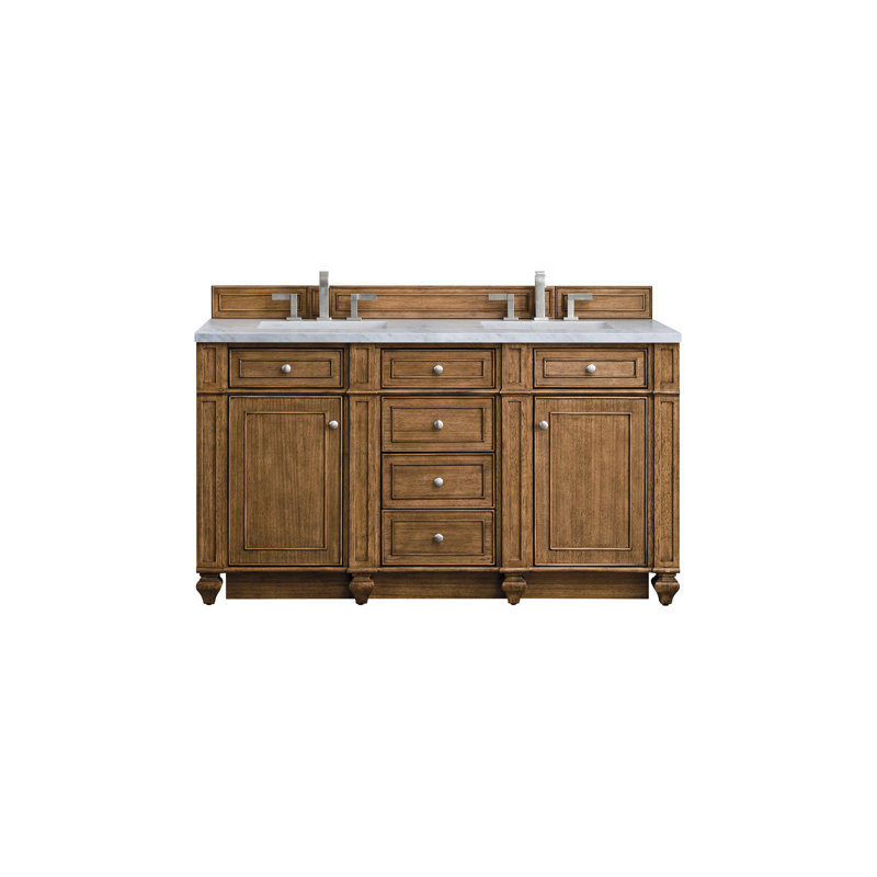Bristol 60'' W Double Vanity, Carrara White, Saddle Brown, 8" Widespread