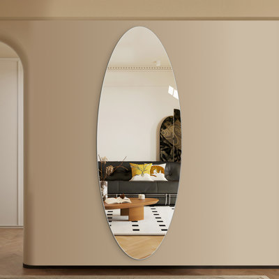 Miroir pleine longueur 63 po x 21 po, cuivre HD - verre argenté, incassable, - fixation adhésive, idéal pour les vestiaires et les chambres à coucher, mur ovale moderne avec vue claire et réfléchissante 63 21 po, incassable