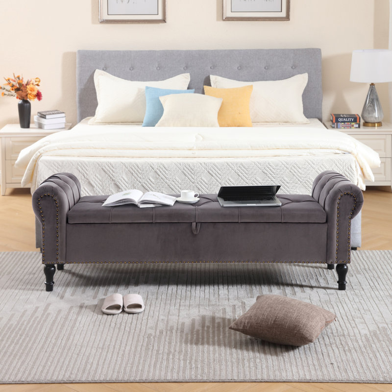 Banc de rangement rembourré 66,9 po, Gris foncé
