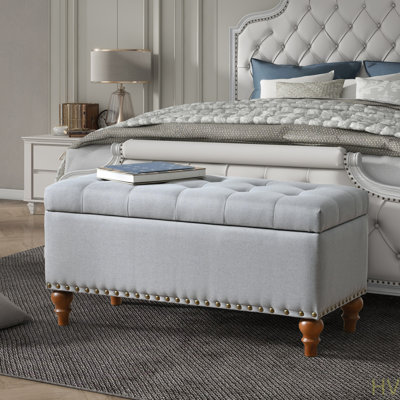 Banc de rangement avec repose-pieds, charnière de support encastrée facile à ouvrir, garniture de rivet, chambre à coucher, entrée, salon, lin