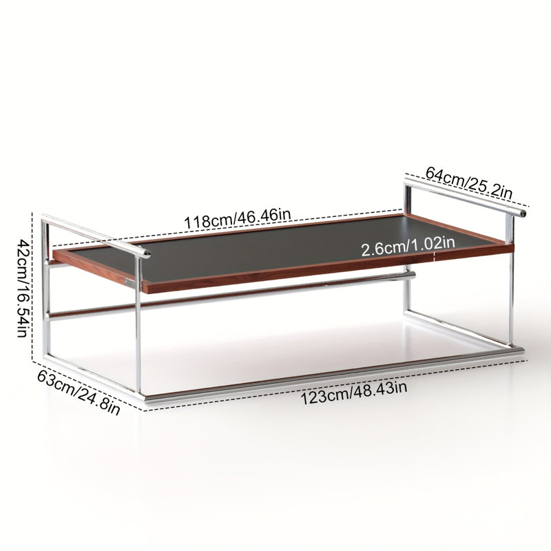 Table basse Flip avec plateau en stratifié massif, bordure en bois de frêne et structure en acier inoxydable
