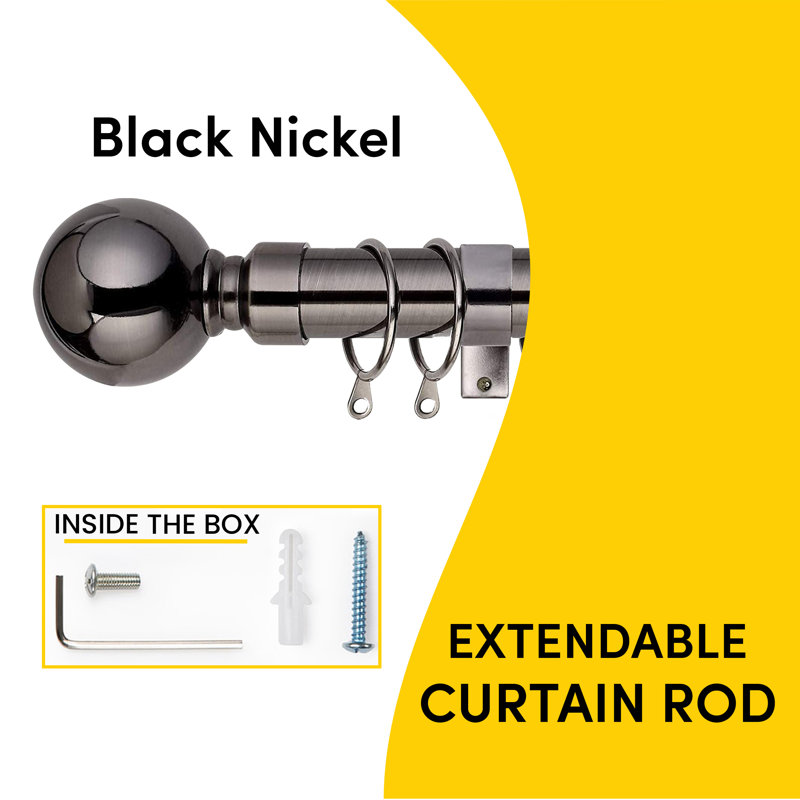 Waloo Premium-Quality Adjustable Plain Metal Curtain Rod for Heavy Room Darkening Panels (with Finials), Black Nickel