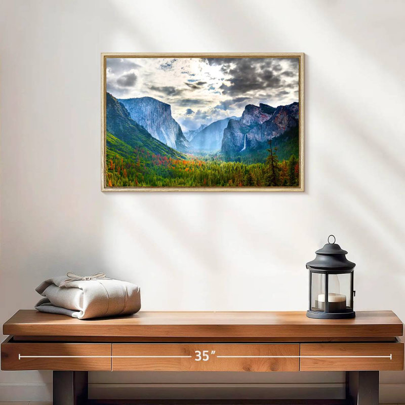 Scène de montagne Yosemite, 19 po x 13 po, Cadre flottant en bois naturel