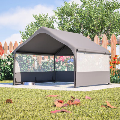 Gray Outdoor Dog And Livestock Tent 47.8"D X 46.61"W 36", With 3 - Sided Mesh, 420D Fabric, 1.2 Inch Thickened Galvanized Steel Frame, Double Layered Roof, Protection 4' 3.3' Pet House High Density