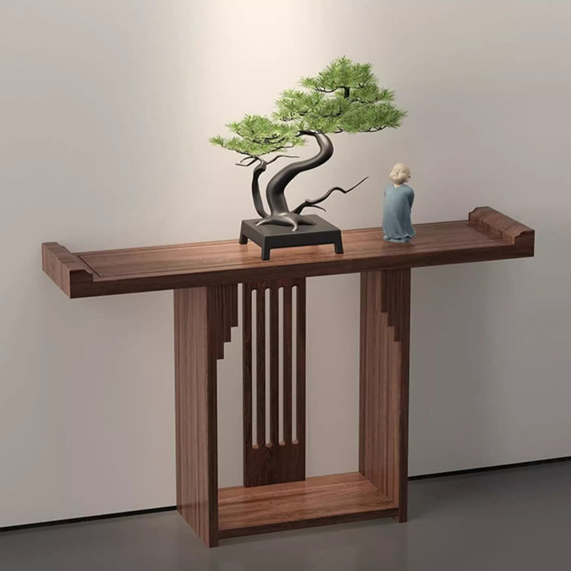 Nouvelle table de véranda entièrement en bois massif de style chinois., H 31,5 po x l 47,2 po x P 11,8 po, Brun