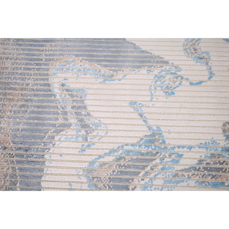 Tapis oriental rayé abstrait 3 x 5