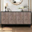 Console Mid-Century Mid-Century Buffet 60 po pour entrée 4 portes à motif de losanges, 2 tablettes réglables, buffet de salon et tablettes élégantes-1538529236