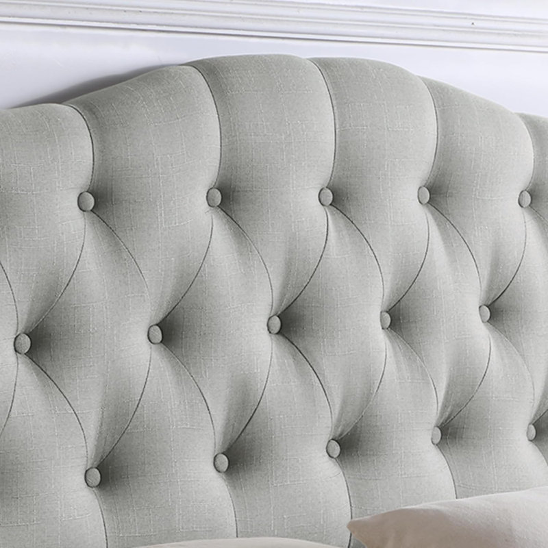 Linen Upholstered Headboard-Modern-Adjustable Height-Button Tufting, Gray, Queen