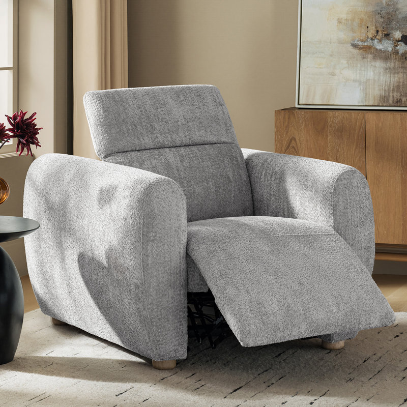 Aegean Modern Chenille Power Recliner with Dual Motor and Covered Arms, Gray