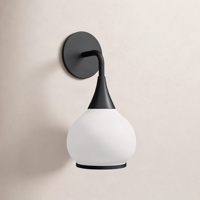 Applique murale 1 lumière pour salle de bain Marsi, Noir mat, Verre opale mat