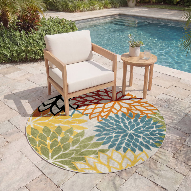 Tapis intérieur / extérieur floral Armone, Rond 4 pi