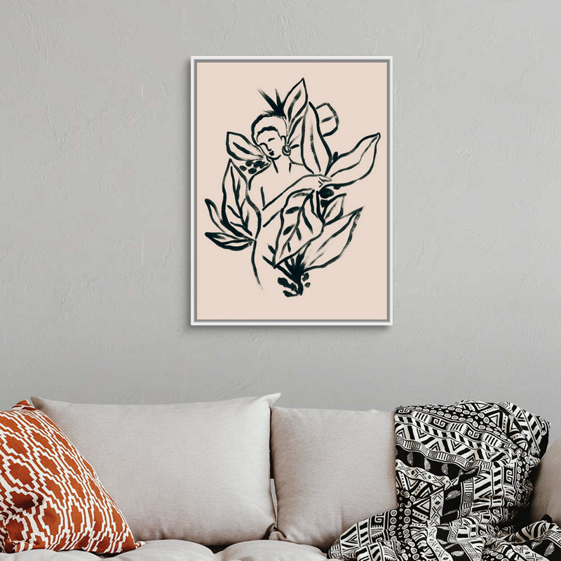 Foliage figure II, art mural sur toile, Toile avec cadre blanc, H 34 po x l 26 po