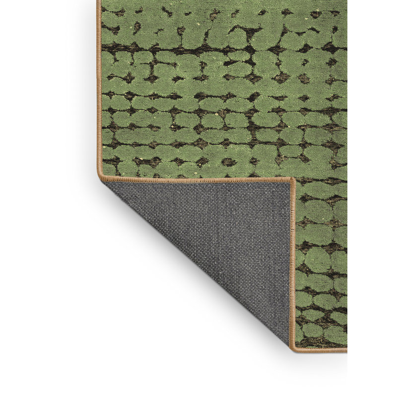 Tapis vert en laine / polyester tissé à la machine Zi, Rectangle 8 pi x 10 pi