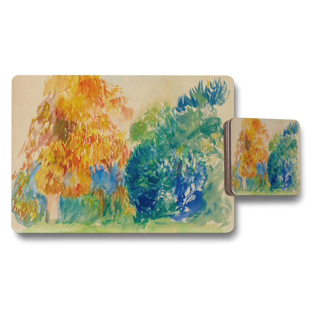 Colorful Abstract Tree Placemat and Coaster Set for Dining