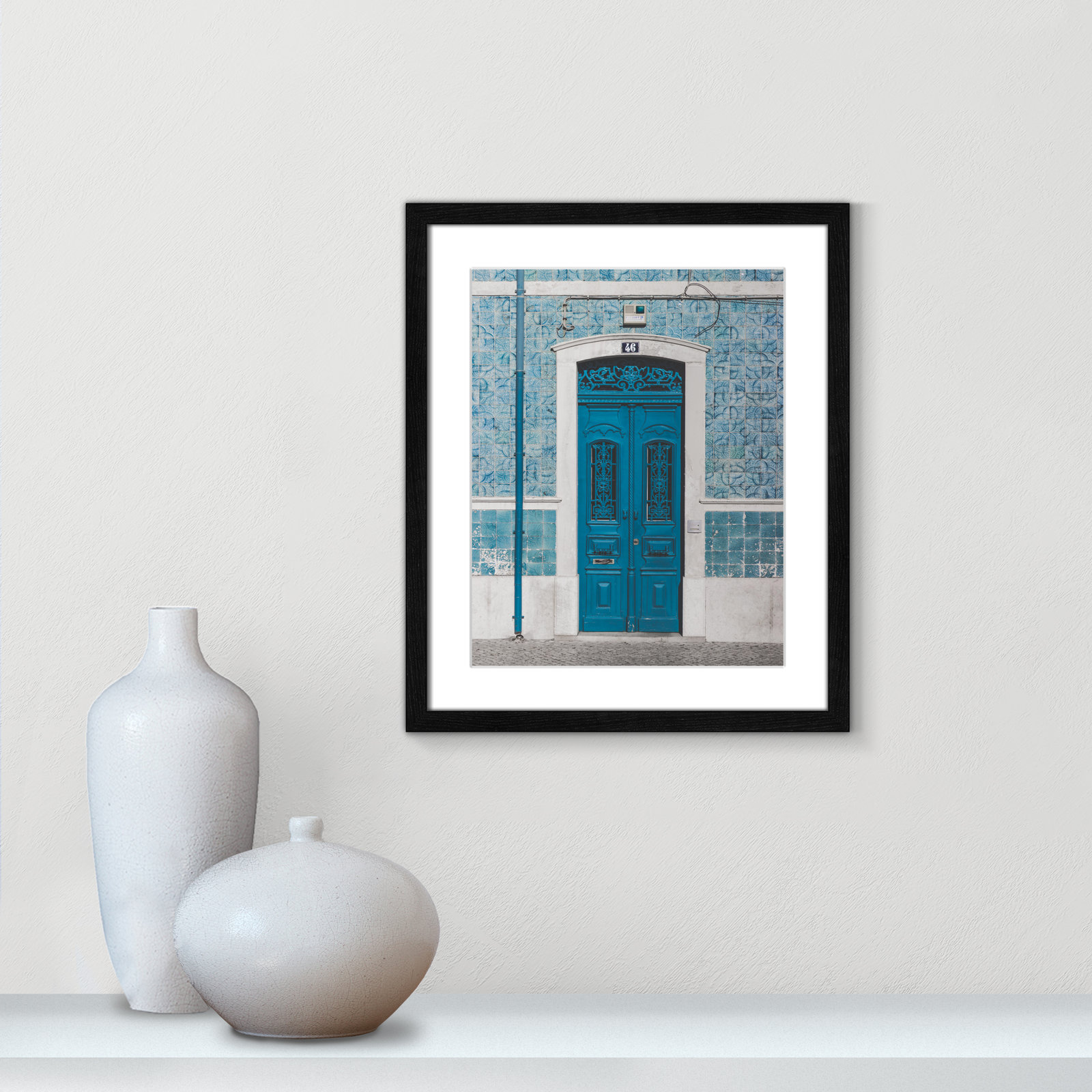 Blue Door Of Caldas De Rainha, Portugual by Catarina Carvalho, 19" H x 16" W x 0.75" D, Black