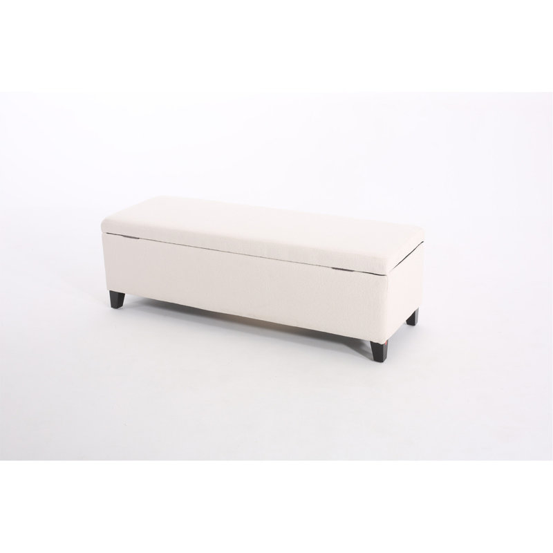 Denali Modern Upholstered Storage Ottoman Bench | Minimalist Design with Hidden Storage & Soft-Close Hinges, White Fabric