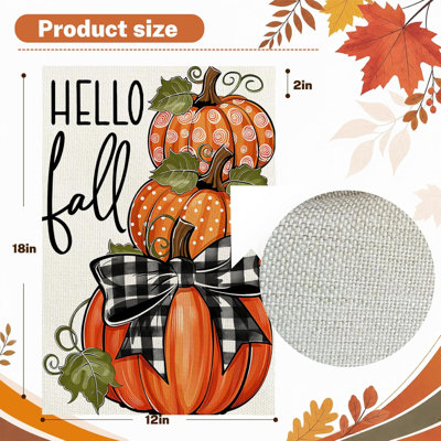 Drapeau de jardin d'automne 30 x 45 cm pour décorations extérieures double face, panneau de jardin citrouille « Bonjour l'automne » pour l'Action de grâce et décoration d'automne
