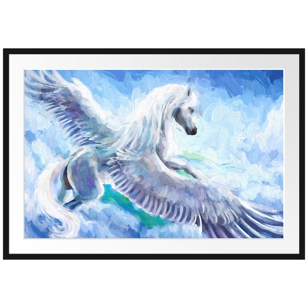 Gerahmtes Poster Pegasus fliegt über den Wolken