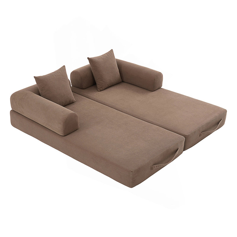 Foldable And Compressible Sofa, Brown Corduroy
