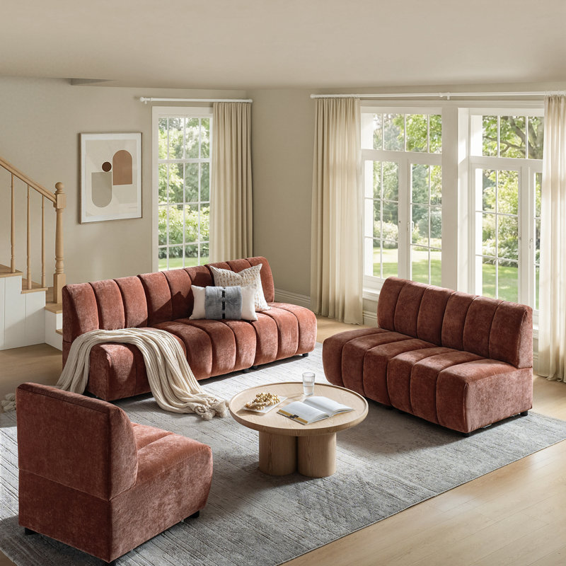 Canapé capitonné en chenille 6 pièces Hawkinge, Rouille