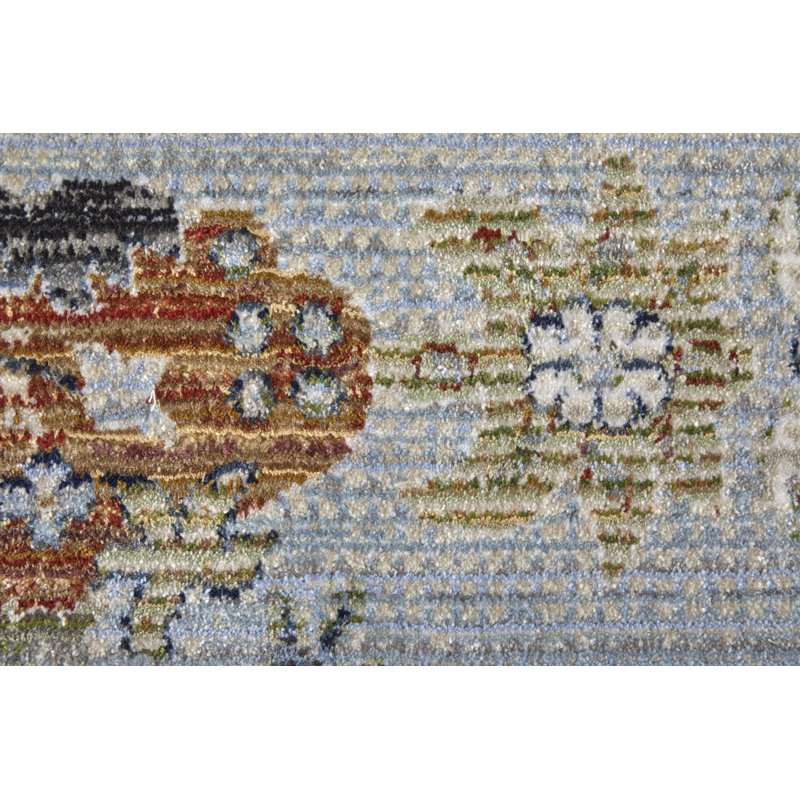 Melrose Blue Floral 9' x 12' Viscose Area Rug