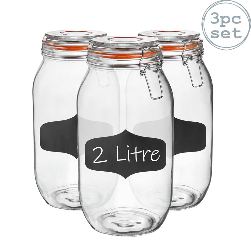 Argon Tableware - Glass Storage Jars with Labels, Orange/Clear