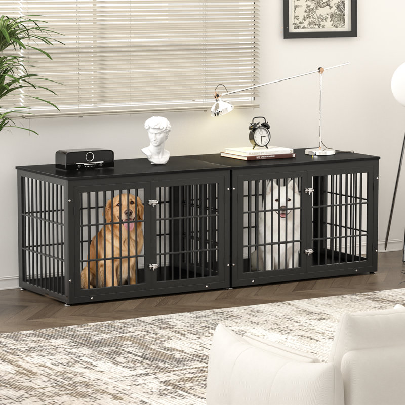 Meuble de rangement robuste pour chien de 46 pouces, table de bout décorative pour animal de compagnie, chenil en bois pour l'intérieur