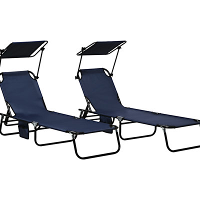 Chaises pliantes d'extérieur en tissu respirant - Chaise longue de piscine bleu foncé pliable