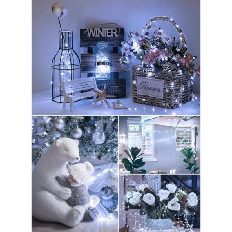 12 Pack Led Fairy Lights Battery Operated String Lights Waterproof Silver Wire 7 Feet 20 Led Firefly Starry Moon Lights For DIY Wedding Party Bedroom Patio Christmas (12 Pack, White)