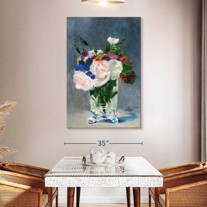Fleurs Harnek dans un vase en cristal 1882, H 51 po x l 34 po