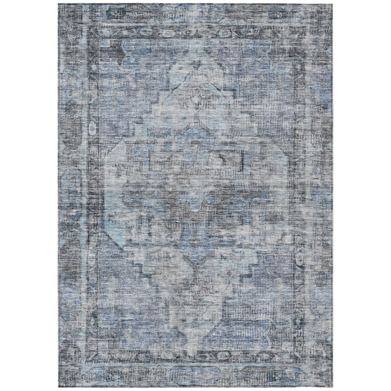 Machine Washable Indoor/Outdoor Xhevrie Blue Rug, Rectangle 3' x 5'