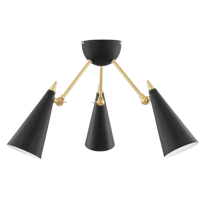 Plafonnier semi-encastré 3 lumières 18 po Rushane, Noir / doré, Noir