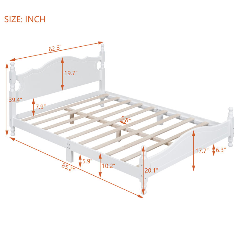Retro Style Bed, White, Queen