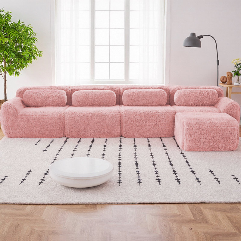 Canapé modulaire en L doux et moelleux en tissu moelleux modulaire avec éponge haute densité 32D, connexion par le bas et la boucle antidérapante, aucun canapé 4 places requis