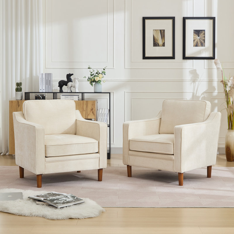 Ensemble de 2 chaises d'appoint de salon en tissu Azriah, Beige