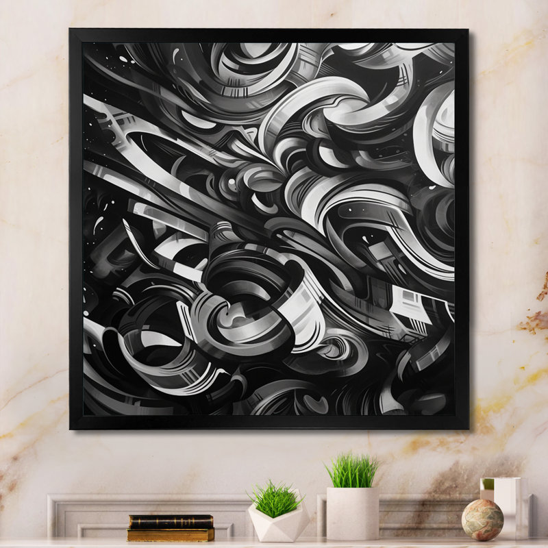 Reamstown noir et graffiti de marbre I sur toile, Cadre photo noir, H 16 po x l 16 po x P 1 po