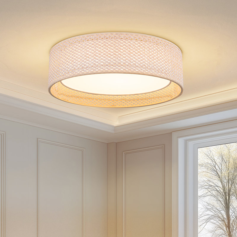 Plafonnier encastré tambour moderne en rotin 5 carats Modern, L 15,75 po