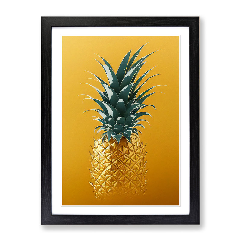 FRM-V0523-1847X Pineapple Painting Gold - Picture Frame Print, Black, 46cm H x 34cm W x 2cm D