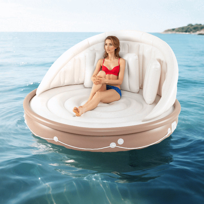 73" Tanning Pool Lounger Float With Retractable & Removable Canopy Spf50+ White