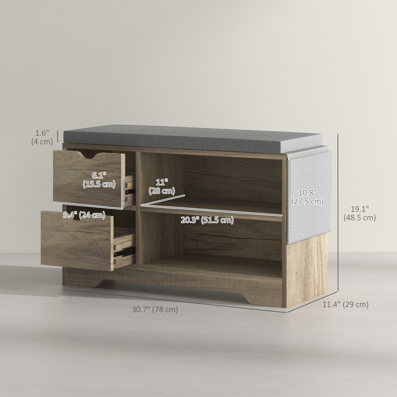 Entryway Shoe Bench with Storage Drawer Open Shelf Pocket Grey