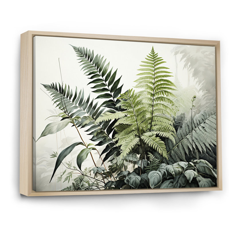 Aafiyah Ferns Topaz Reflections - Imprimé, H 16 po x l 32 po x P 1 po, Cadre flottant brun