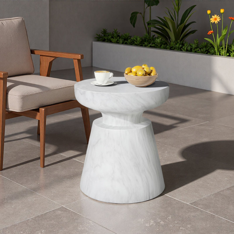 Outdoor/Indoor Lightweight Concrete Side Table, Beige
