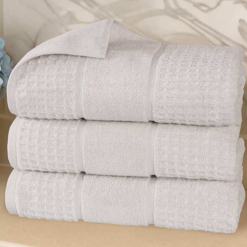  Zero-Twist Cotton Bath Towel Set - Honeycomb Waffle Texture - Quick-Dry, Stone